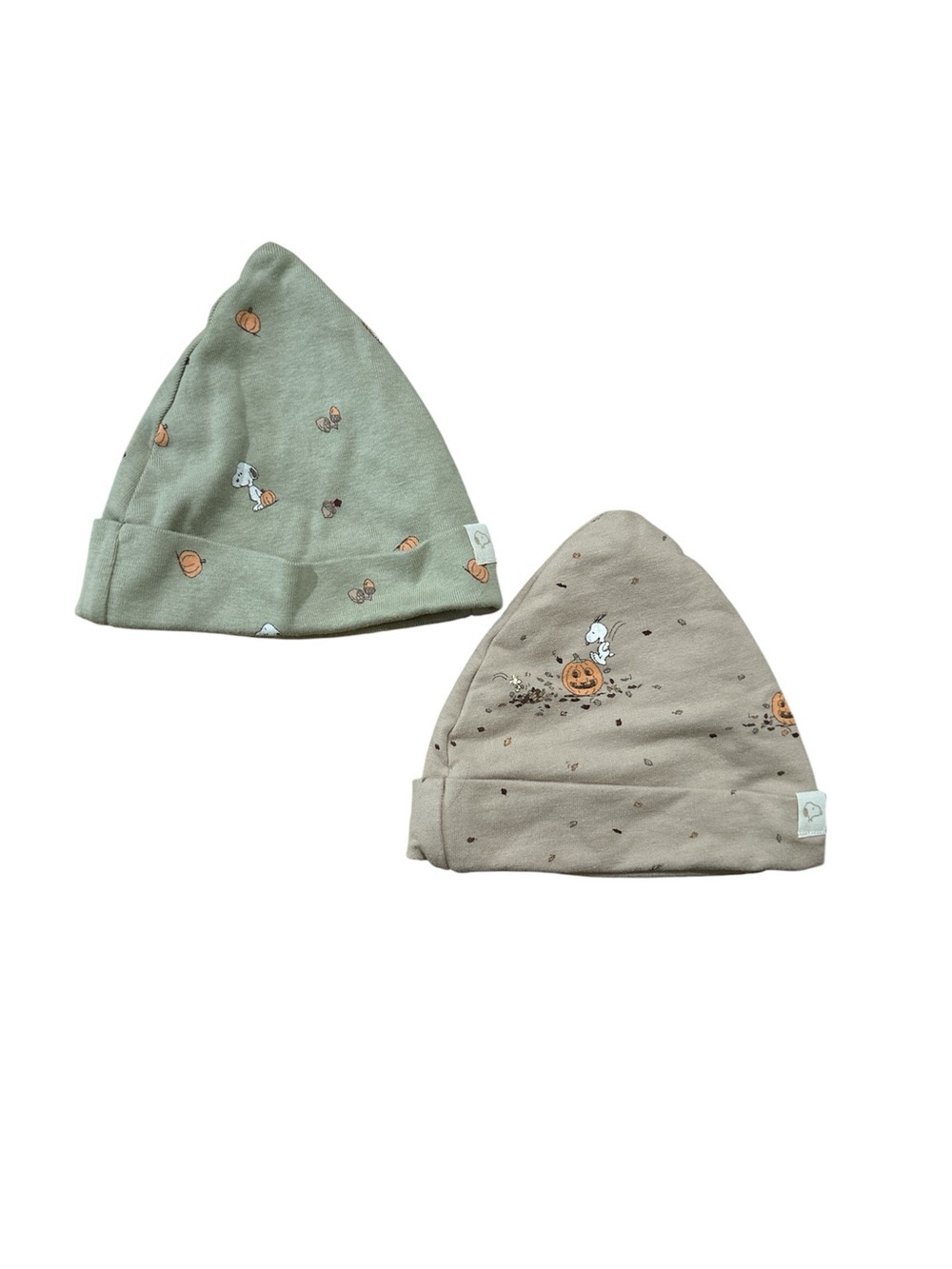 Baby Knit Beanie Duo - Sage Green & Taupe Pumpkin Print